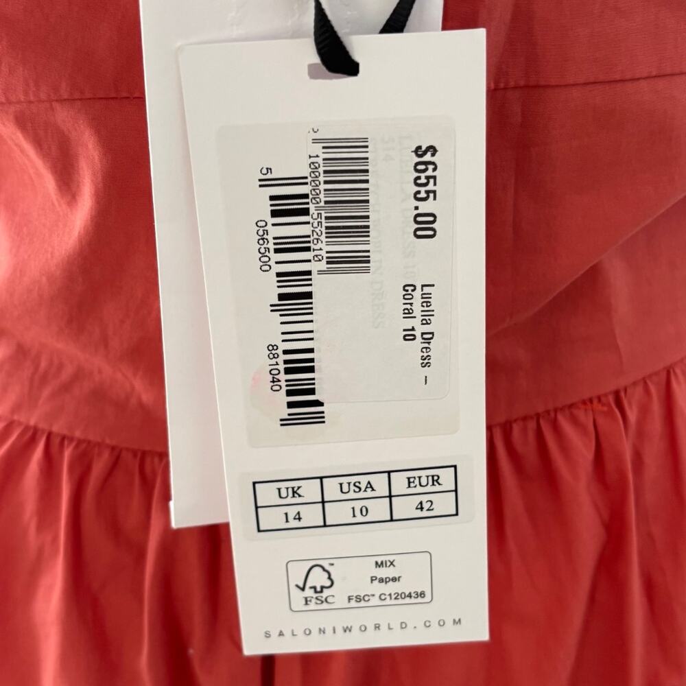 Saloni Luella Cotton Poplin Sleeveless Midi Dress 10 Orange NWT - Picture 9 of 11